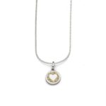 Art.-Nr. DUR-K2347 Feine Haferkornkette, rhodiniert mit einem runden, in Strandsand gebetteten Herzanhänger "Liebe", aus poliertem und rhodiniertem 925er Sterling-Silber, ca. 42 cm lang,