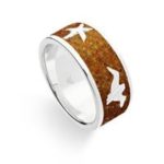 Art.-Nr. DUR-R5241 Bandring "Möwe/Seestern/Welle" mit den silbernen Motiven auf Bernstein gefasst in 925er Sterling-Silber, bis Gr.64! 89,00€