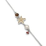 Art.-Nr. DUR-A1557 Armband "Strandrausch" mit einem runden Bernstein- und Perlenelement, einem kleinen Seestern und einer Bernstein-Linse an einem Erbsketten-Armband aus 925er Silber,