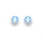 Art.-Nr. DUR-O5117 Ohrring "Schnuller", kleiner 8 mm runder Ohrstecker mit einem Schnuller, eingebettet in Steinsand blau und gefaßt in rhodiniertem 925er Sterlingsilber, 53,90€