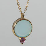 Art.-Nr. Ca- CS1479CH Silbercollier vergoldet mit Aqua Chalcedon und Amethyst | Krona 9 mm Aqua Chalcedon; 2 mm Amethyst mit 40+5 cm Kette, 78,00€