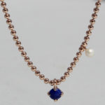 Art.-Nr. Ca- CS1360LL Silbercollier mit Lapis und SWZ Perle rose vergoldet| Moon 4 mm Lapislazuli, 3 mm SWZ Perle und 40+5 cm Kette, 89,00€