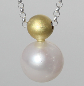 Art.-Nr. Ca- CS1714P Silbercollier vergoldet mit SWZ-Perle | Ball 10 mm SWZ-Perle inklusive Kette 45cm, 82,00€