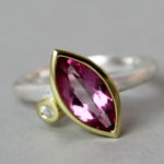 Art.-Nr. Ca-RS1722PT Silberring vergoldet mit Pink Topas und Bergkristall, Steingröße: 12x6mm und 2mm, 145,00€