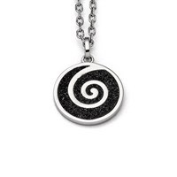 Art.-Nr.DUR-P3769 Runder, flacher Anhänger "Lavasandspirale 2.0": mit Lavasand gefüllt und einer eingearbeiteten Spirale. Die Fassung und die Spirale sind aus rhodiniertem 925er Sterling-Silber gefertigt. Durch die Rhodinierung ist das Schmuckstück anlaufgeschützt. Aufgrund der großen Öse kann man den Spiralanhänger an verschiedenen Ketten tragen.