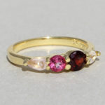 Art.-Nr. Ca-RS1743D Silberring mit Granat,Pink Topas und Bergkristall, vergoldet, Maße Ringschiene : 2,5 mm breit, Steinmaß: 5|4|3x5 mm, 115,00€