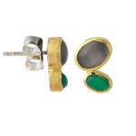 Art.-Nr. Ca-ES1775MG Silberohrstecker mit 7x5mm Mondstein grau & 5x3mm Onyx grün, 18ct vergoldet, 145,00€